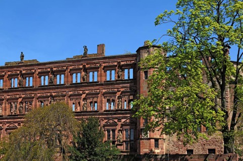 Ottheinrich's building of the Heidelberg castle ruins, destroyed in 1689, castle courtyard,