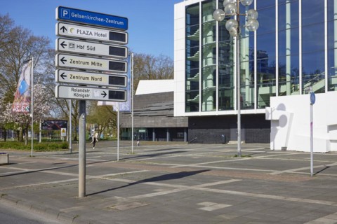 Signs of the parking guidance system to the city centre, main railway station and Plaza Hotel in