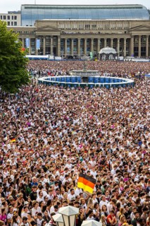 UEFA European Football Championship. Enthusiastic fans at the public viewing in the host city of