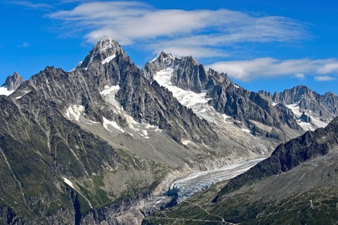 Summit Aiguille du Chardonnet and Aiguille d'Argentière, glacier Glacier d'Argentière, in the