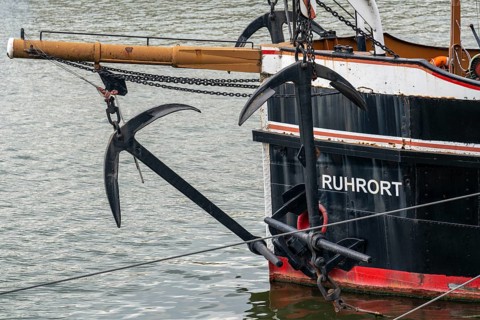 Museum of German Inland Navigation, museum ship paddle tug Oscar Huber, anchor, Vinckekanal harbour
