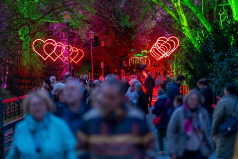 Parkleuchten, event in winter, in the Grugapark in Essen, many different light installations,