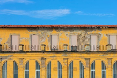 Facade of an old bathhouse, architecture, building, dilapidated, property, empty, nobody, vacancy,