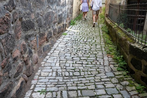Paved path to Plassennburg Castle, Kulmbach, Upper Franconia, Bavaria, Germany, Europe