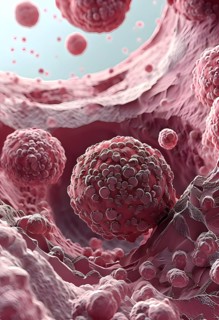 Three dimensional render of metastasis of cancerous tumor, AI generated