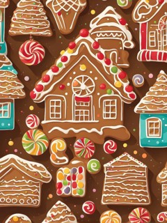 Abstract wallpaper illustration of of gingerbread house decoration, AI generated
