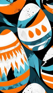 Illustration of an abstract Easter egg design with geometric patterns, bold colors, and a mix of