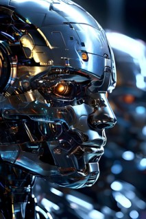 Advanced humanoid robot heads illustrating future robot concepts, AI generated