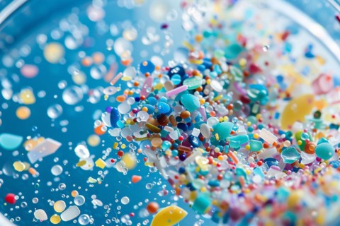Close up of small micro plastic particles in petri dish. KI generiert, generiert, AI generated