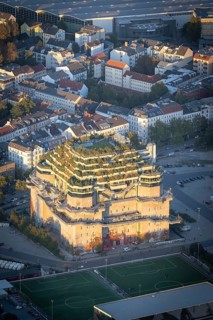 Aerial view of Grüner Bunker St. Pauli at sunset, Hamburg, Germany, Europe