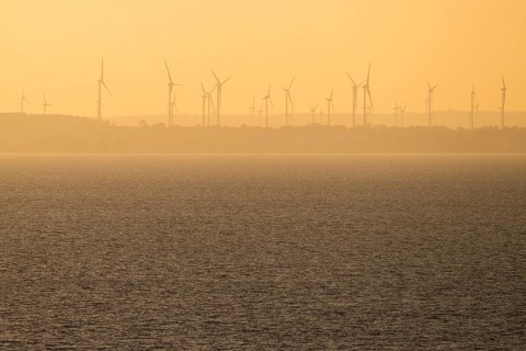 Evening mood, silhouettes of wind turbines, Bay of Lübeck, Schleswig Holstein, Germany, Baltic Sea,