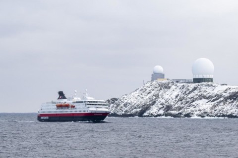 Hurtigruten ship Nordnorge, Vardø, Varanger Peninsula, Troms og Finnmark, Norway, Europe