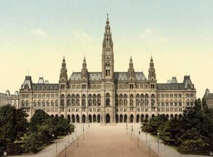 Das Rathaus von Wien, Österreich, digital restaurierte Reproduktion eines Originals aus dem 19.