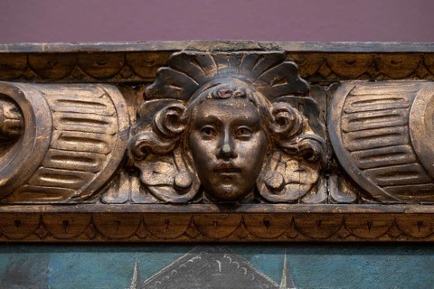 Old wooden frame with a woman's head, detail, State Museum of Art, Statens Museum for Kunst, SMK,