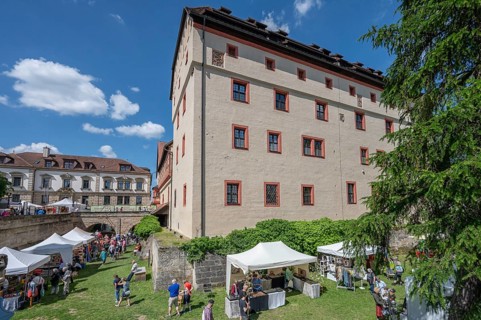 Garden exhibition in the moat of the historic imperial palace, Forchheim, Upper Franconia, Bavaria,