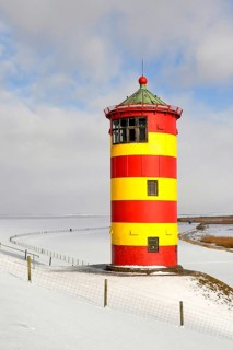 Pilsum lighthouse in winter, East Frisia, Lower Saxony, East Frisia, Lower Saxony, Federal Republic