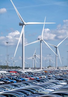 Storage area for new cars in the port of Vlissingen-Oost, vehicles are temporarily stored on over