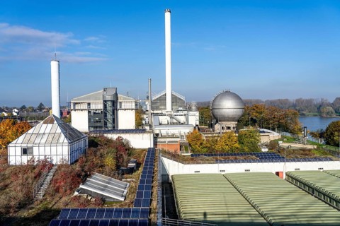 Municipal sewage treatment plant on Salierweg in the north of Bonn, directly on the Rhine, treats