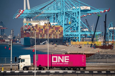 The seaport of Rotterdam, Netherlands, deep-sea harbour Maasvlakte 2, on an artificial land area
