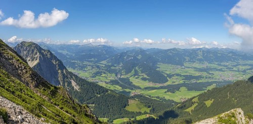 Panorama from the Entschenkopf, 2043m, into the Illertal, Allgäu Alps, Allgäu, Bavaria, Germany,