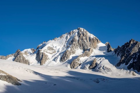 High alpine mountain landscape, summit of the Aiguille de Chardonnet and Glacier du Tour, glaciers