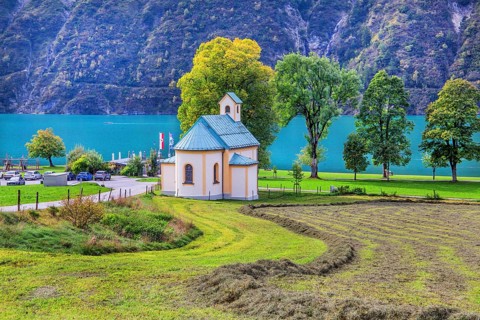 Seehof Chapel on the lakeshore, Achenkirch, Achensee, Tyrol, Austria, Europe