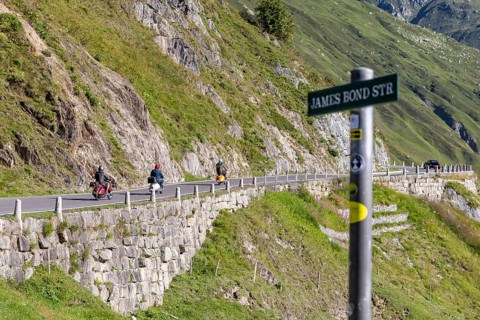 James Bond Goldfinger curve viewpoint on the Furka Pass. Scenes for the James Bond film Goldfinger