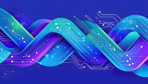 Interlocking geometric shapes that morph into circuits, symbolizing AI logic and algorithms,