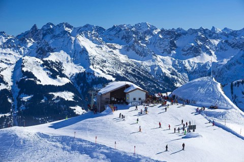 Ifenbahn, mountain station of the Hahnenkoepflebahn, Gottesacker plateau, Kleinwalsertal,