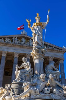 Pallas-Athena Fountain, The goddess of wisdom, holding a spear in her left hand, the goddess of
