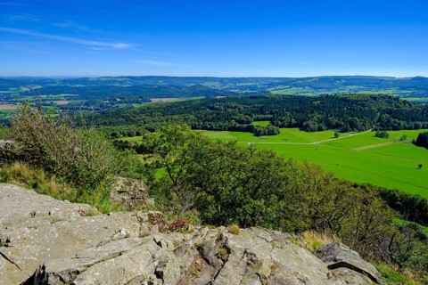 Rock at the summit, Milseburg, near Hofbieber, Kuppenrhön, Rhön, Hesse, Germany, Europe