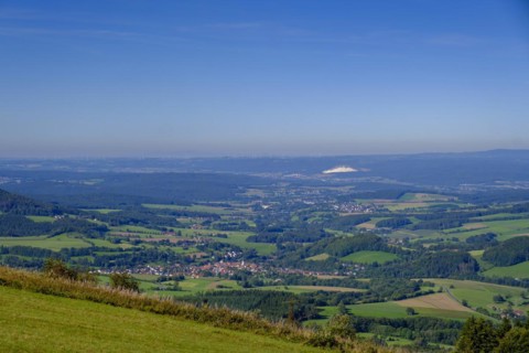 Panoramic view from the Wasserkuppe, Wasserkuppe, Rhön, district of Fulda, Hesse, Germany, Europe