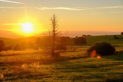 Sunrise, Hochrhönstraße, near Schwabenhimmel, UNESCO Biosphere Reserve, near Hausen, Rhön, Bavarian