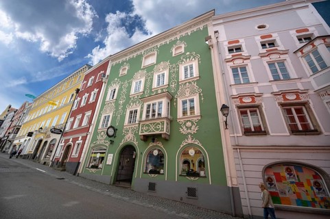 Historic house facades, Lower Town Square, Schärding, Lower Austria, Austria, Europe
