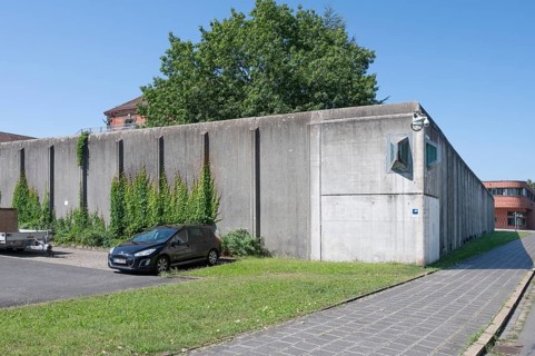Observation window in the wall of the prison, JVA, Mannertstraße 6, Nuremberg, Middle Franconia,