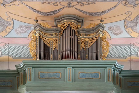 Organ built in 1976 in the Protestant parish church, built 1733-1748, Hauptstr. 44, Betzenstein,