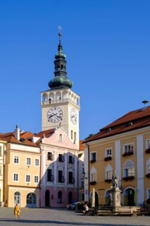 Market square with St Wenceslas Church, Old Town, Mikulov, Breclav district, Jihomoravský region,