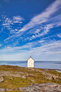 Small white hut on the island of Andoya, Vesterålen, Norway, Europe