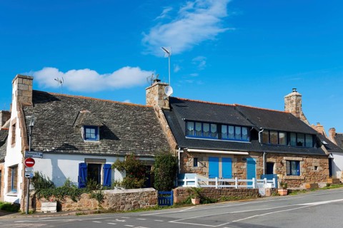 Traditional house in a village with a blue sky, Trégastel, Tregastel, Ploumanac'h, Ploumanach, Côte