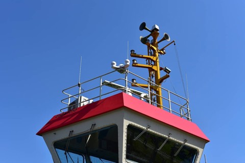 Steering position of a ferry on the Kiel Canal, Kiel Canal, NOK, Schleswig-Holstein, Germany,