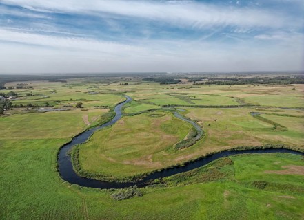 The meandering Biebrza River in the Biebrza National Park in northern Poland. Goniadz, Podlasie,