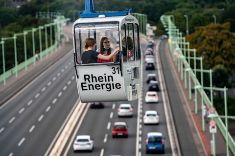 Rhine cable car, cabin above the zoo bridge, Rhine, Cologne, North Rhine-Westphalia, Germany,