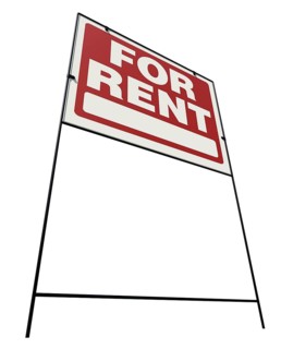 Right facing for rent real estate yard sign isolated on a white background