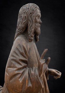Christ on the Palm Donkey, c. 1500, detail, on dark background, Zeppelin Museum, Friedrichshafen,