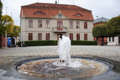 View of the town hall of the island town of Malchow, Mecklenburg-Western Pomerania, Germany, Europe