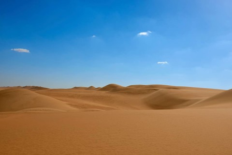 Endless sand dunes under a clear blue sky with few clouds, Matruh, Great Sand Sea, Libyan Desert,