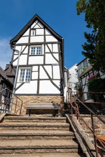 The old town centre of Essen-Kettwig, Ruhrstrasse, church steps, night watchman, Essen North