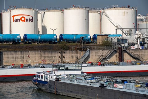 Duisport, Ruhrort harbour, oil island, TanQuid tank farm, for mineral oil products, chemical