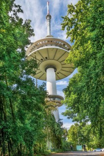 Television tower near Hausberge, district of Porta Westfalica, Weser Valley, Weserbergland, North