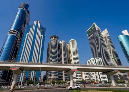 Dubai, Downtown skyscrapers and Sheik Zayed Road, United Arab Emirates, Middle East, Asia